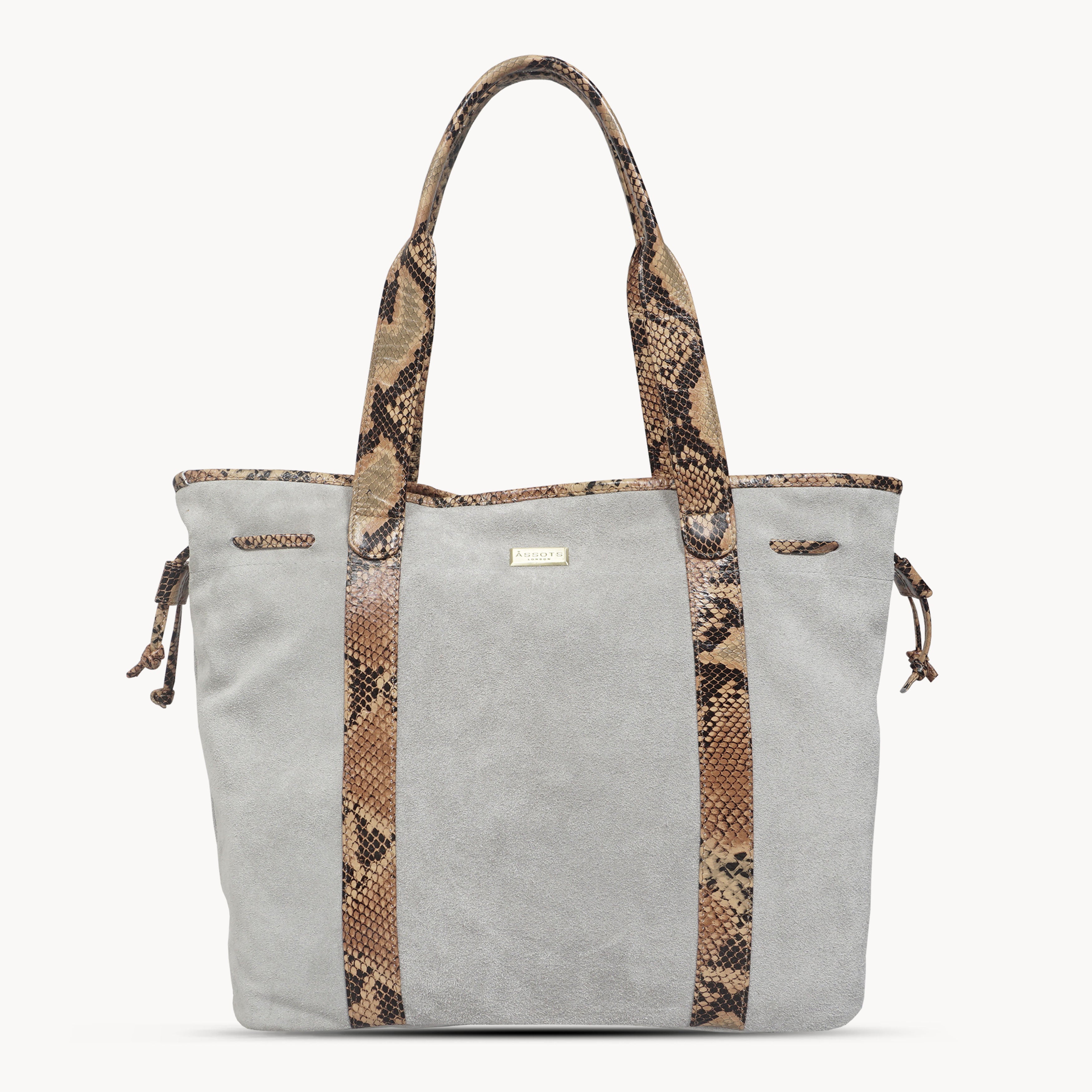 'POLLY' Ice Grey Real Suede Leather Oversized Designer Tote Bag