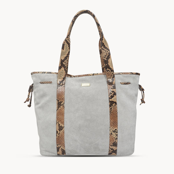 'POLLY' Ice Grey Real Suede Leather Oversized Designer Tote Bag