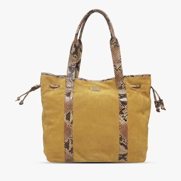 'POLLY' Mustard Real Suede Leather Oversized Designer Tote Bag