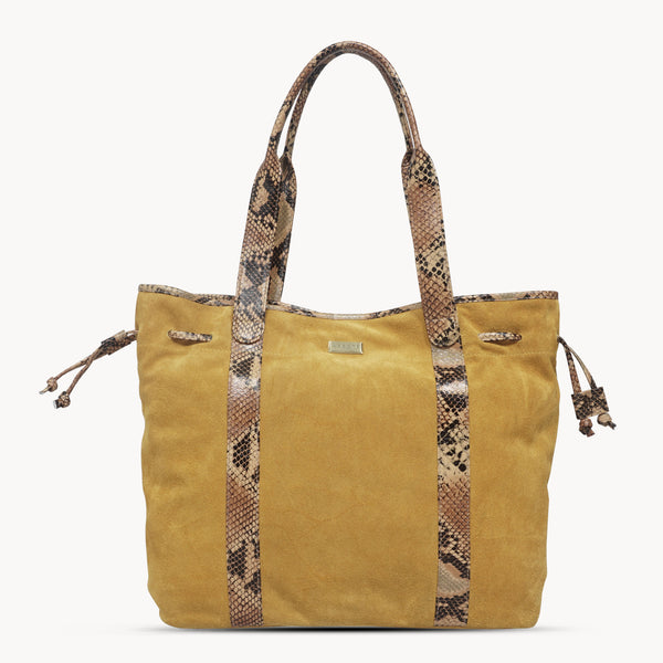 'POLLY' Mustard Real Suede Leather Oversized Designer Tote Bag