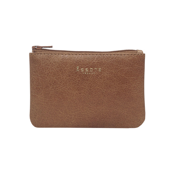 'Poppy' Tan Full Grain Leather Zip Top Coin Purse