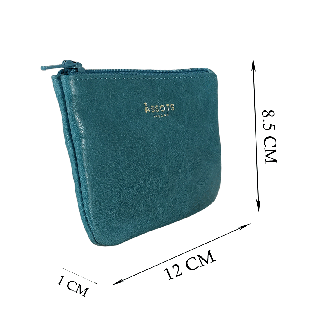 'Poppy' Ocean Blue Full Grain Leather Zip Top Coin Purse