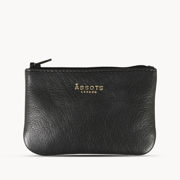 'Poppy' Black Full Grain Leather Zip Top Coin Purse