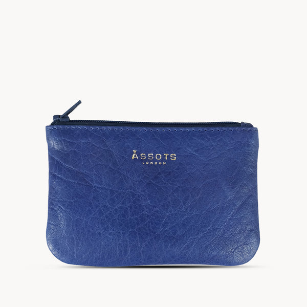 'Poppy' Blue Iris Full Grain Leather Zip Top Coin Purse