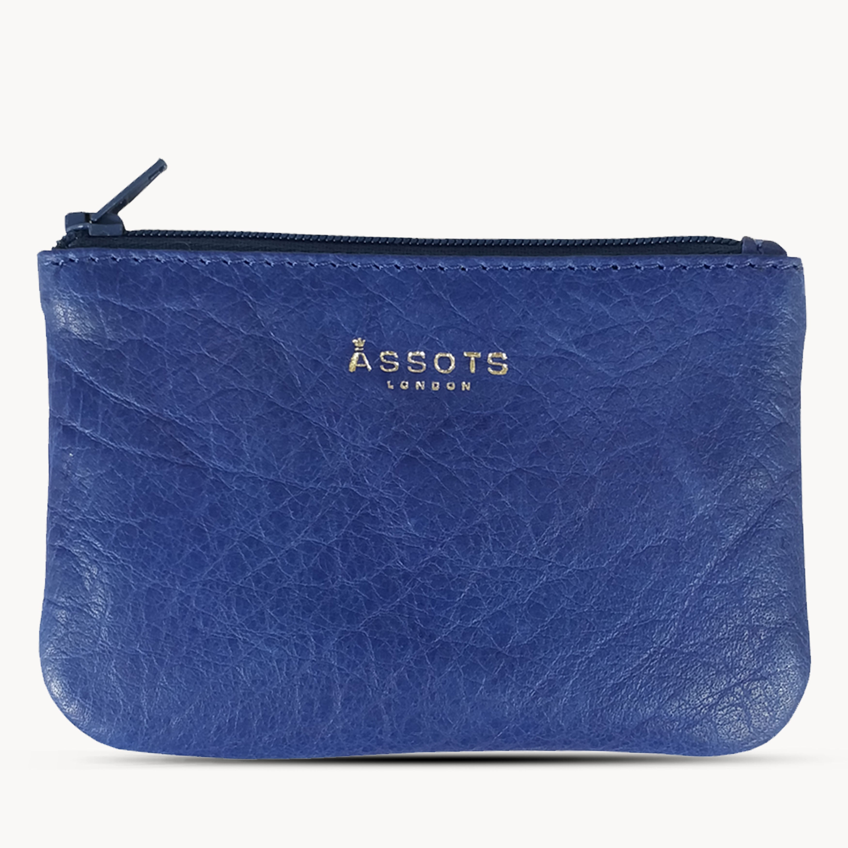'Poppy' Blue Iris Full Grain Leather Zip Top Coin Purse