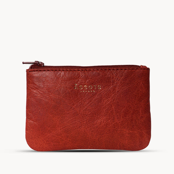 'Poppy' Red Full Grain Leather Zip Top Coin Purse