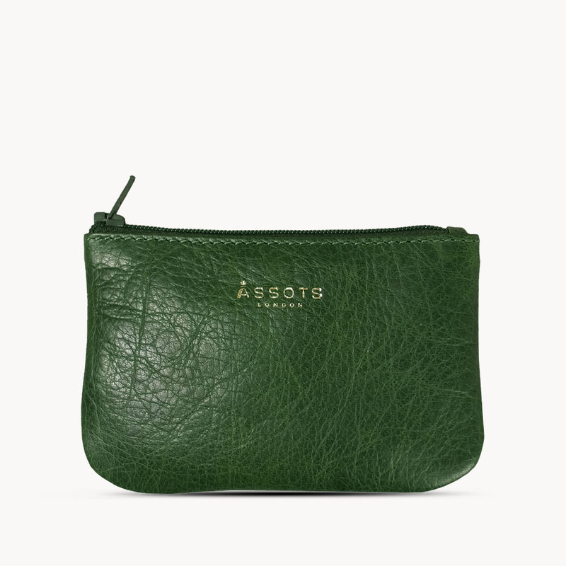 'Poppy' Tree Top Green Full Grain Leather Zip Top Coin Purse