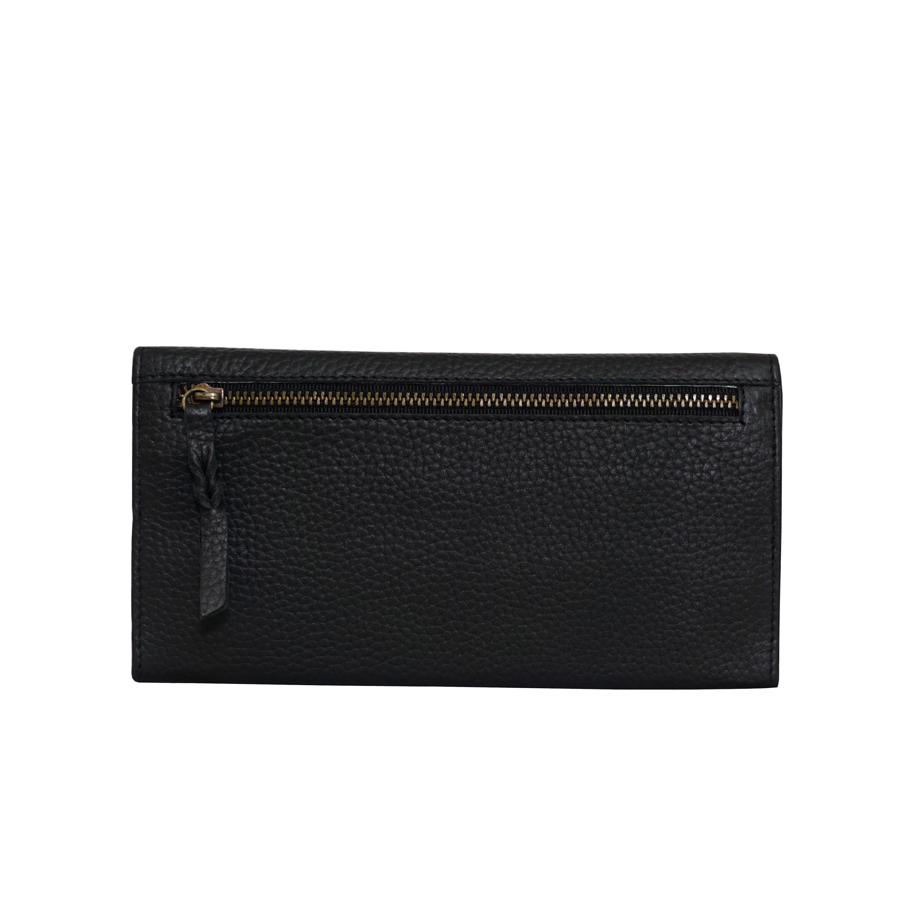 'PRESTON' Black Pebble Grain Trifold Leather Purse