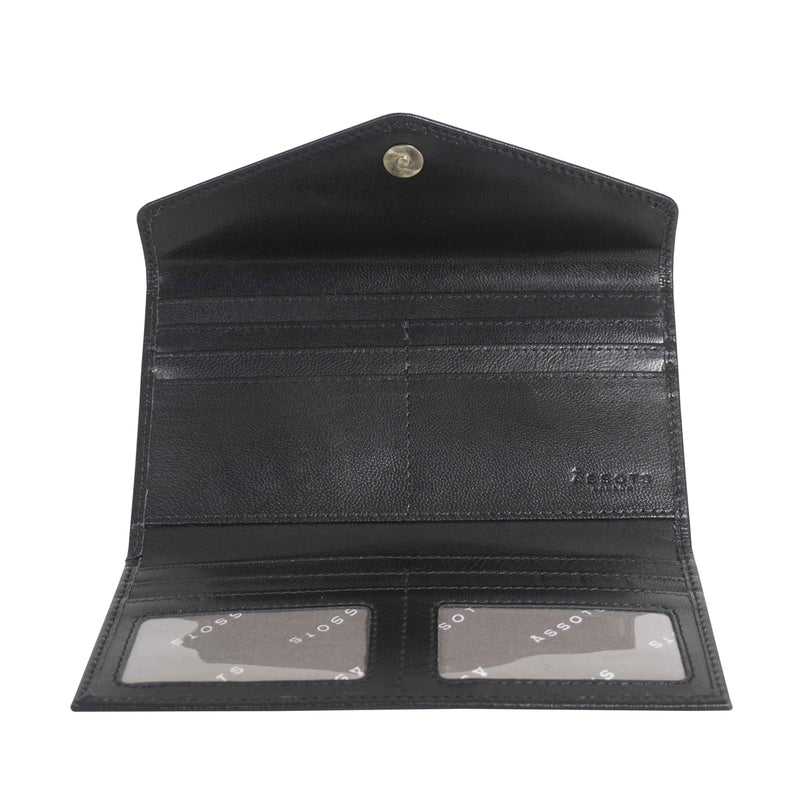 'PRESTON' Black Trifold Vegetable Tanned Real Leather Purse