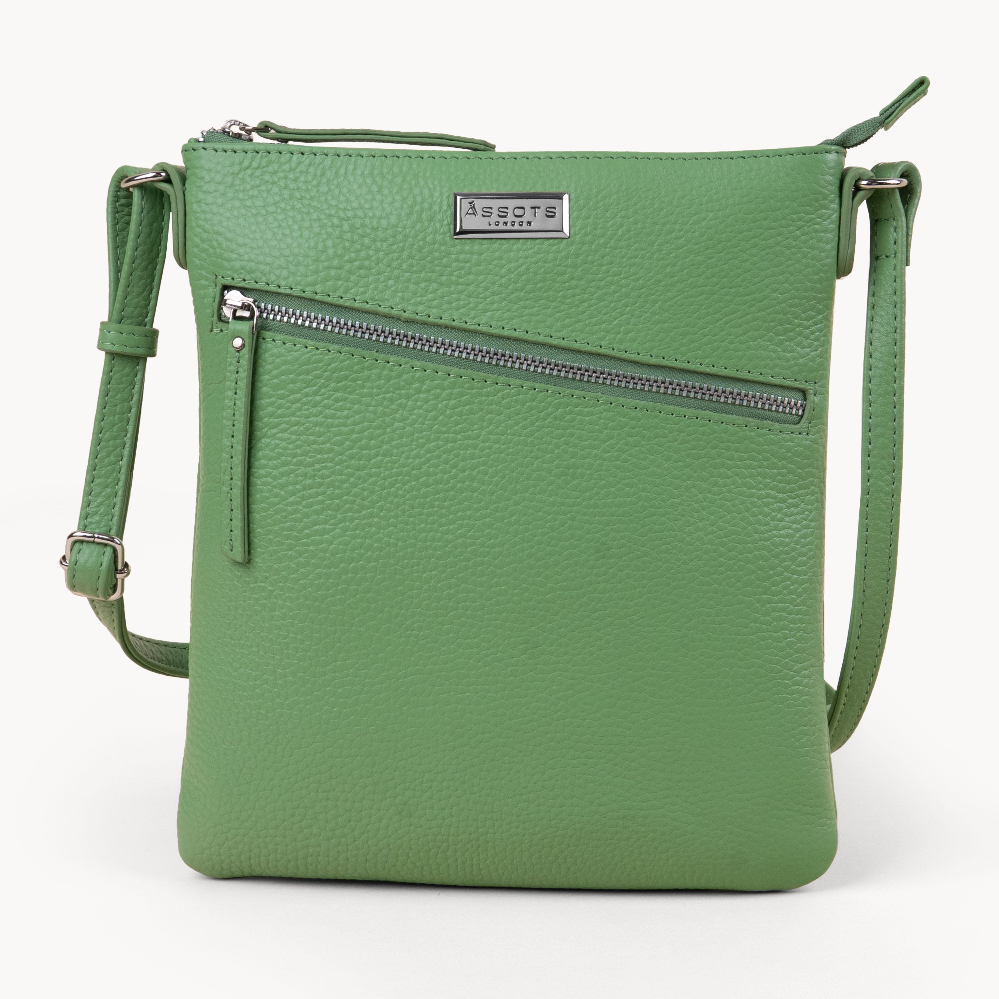 'ROSY' Matcha Green Pebble Grain Real Leather Crossbody Bag