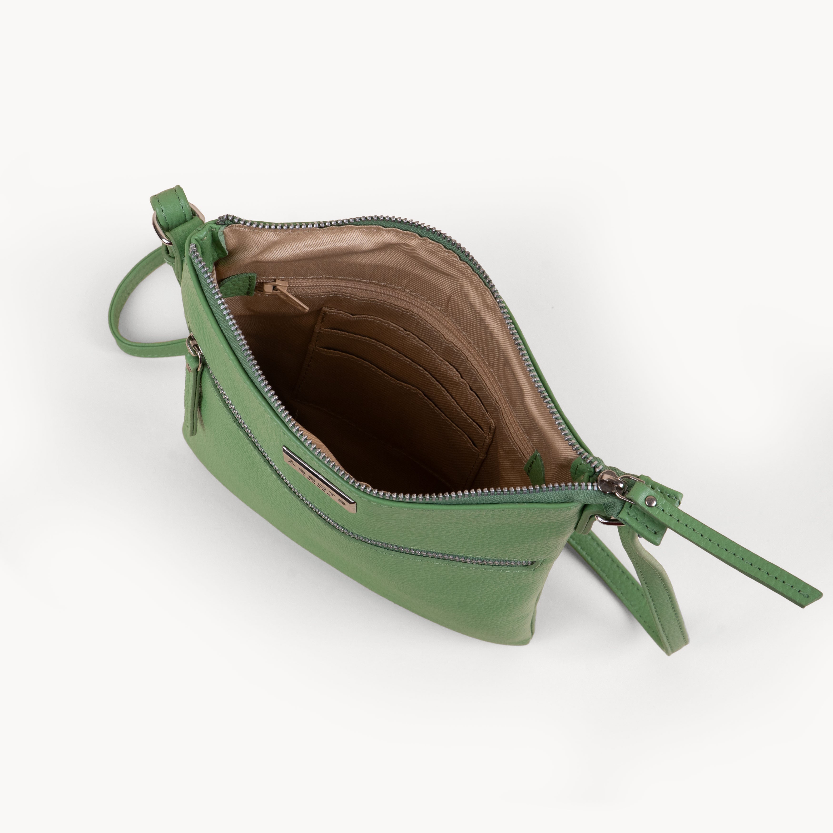 'ROSY' Matcha Green Pebble Grain Real Leather Crossbody Bag