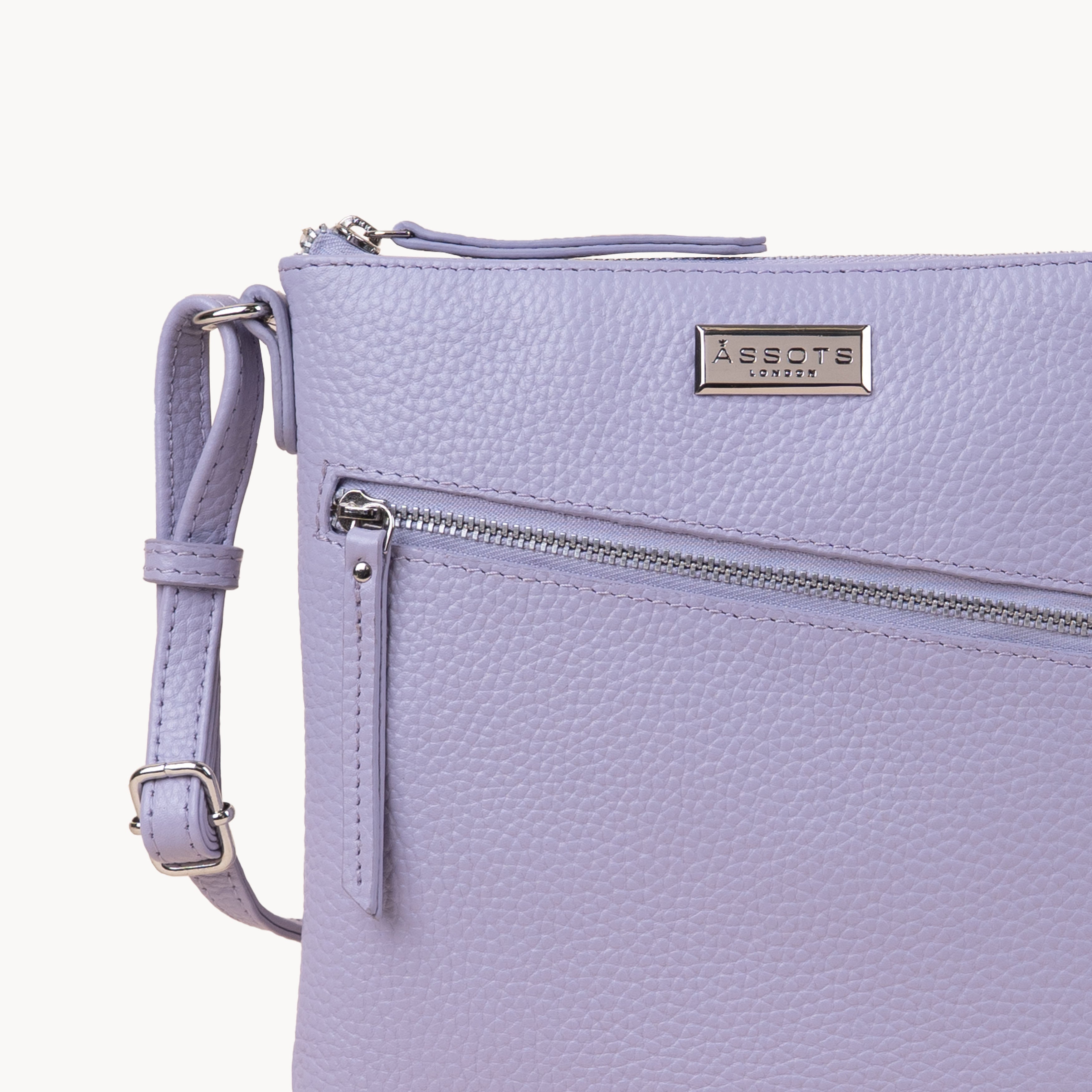 'ROSY' Lilac Pebble Grain Real Leather Crossbody Bag