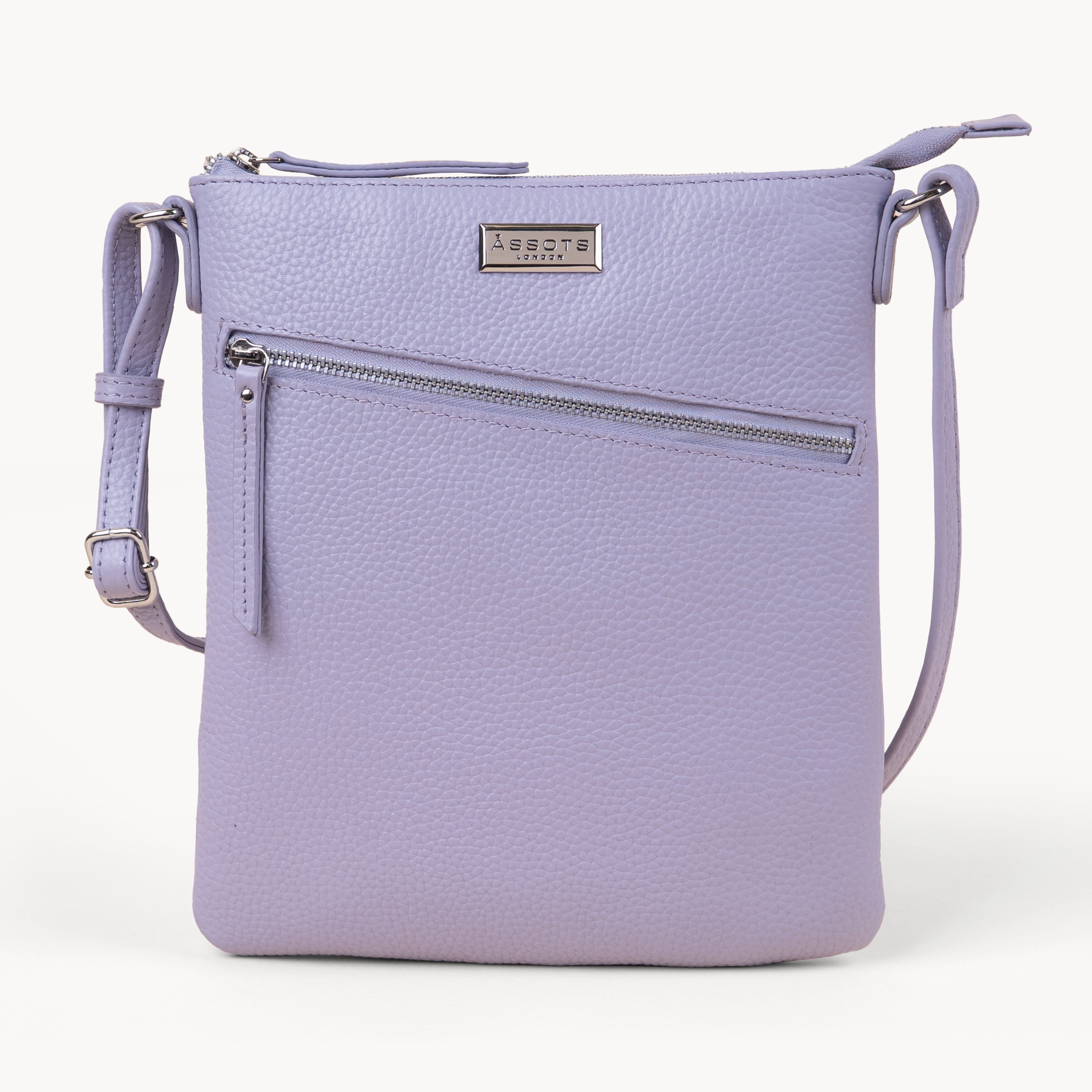 'ROSY' Lilac Pebble Grain Real Leather Crossbody Bag