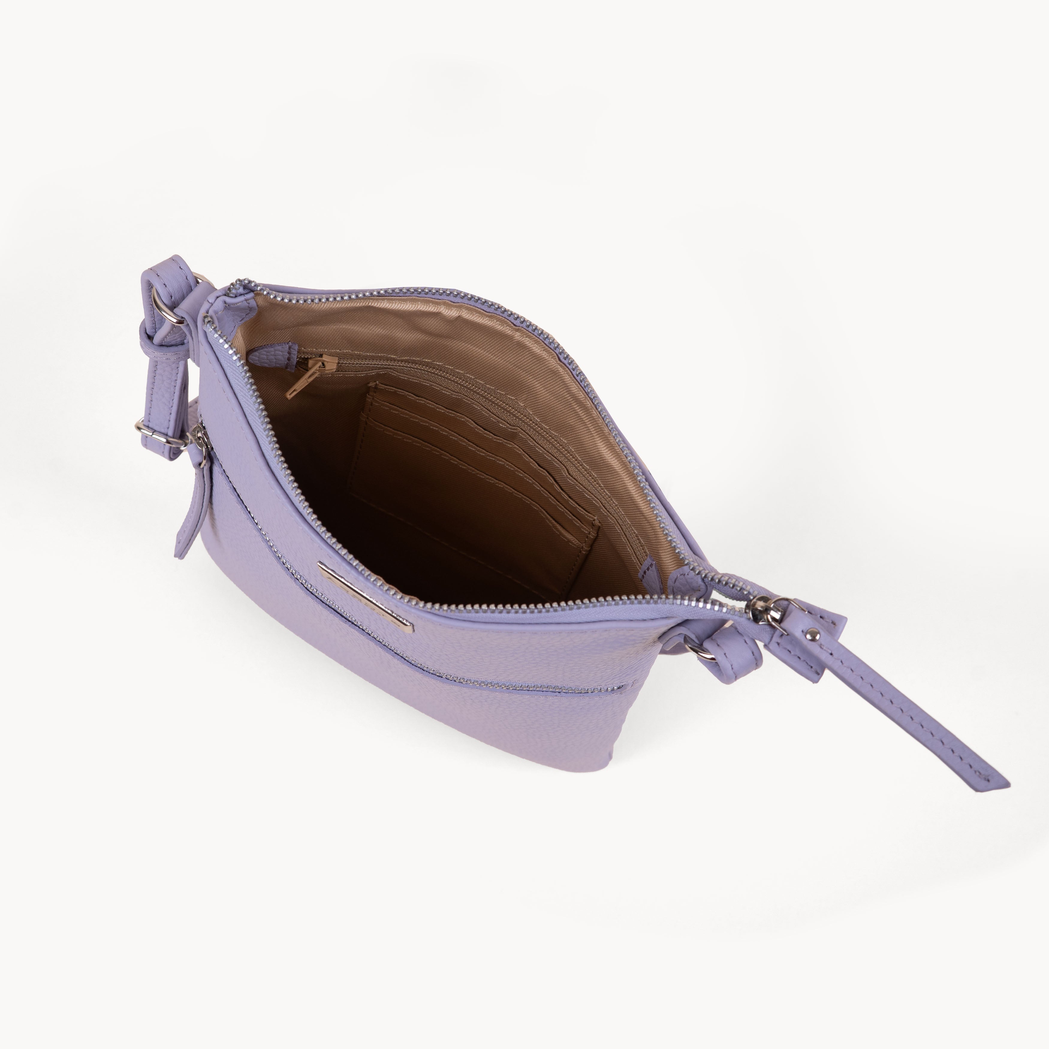 'ROSY' Lilac Pebble Grain Real Leather Crossbody Bag