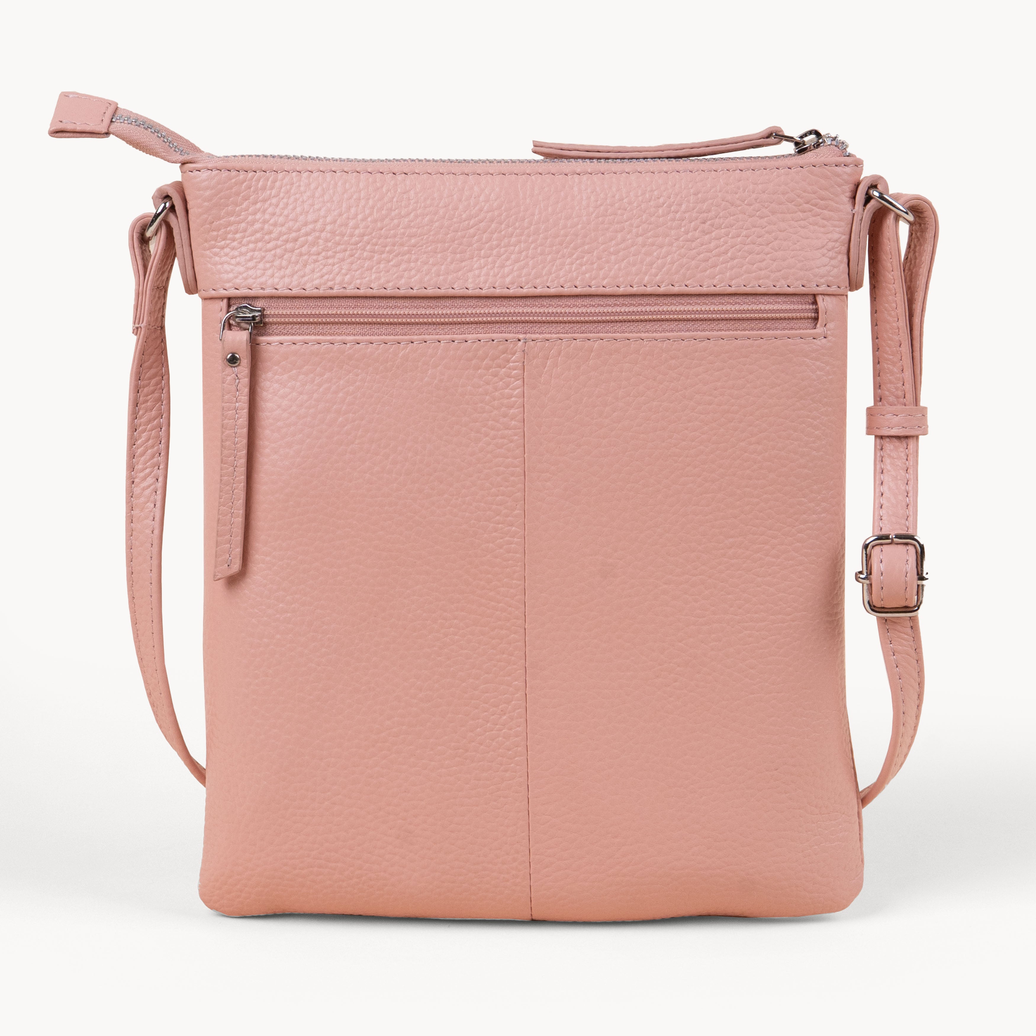 'ROSY' Peach Pebble Grain Real Leather Crossbody Bag