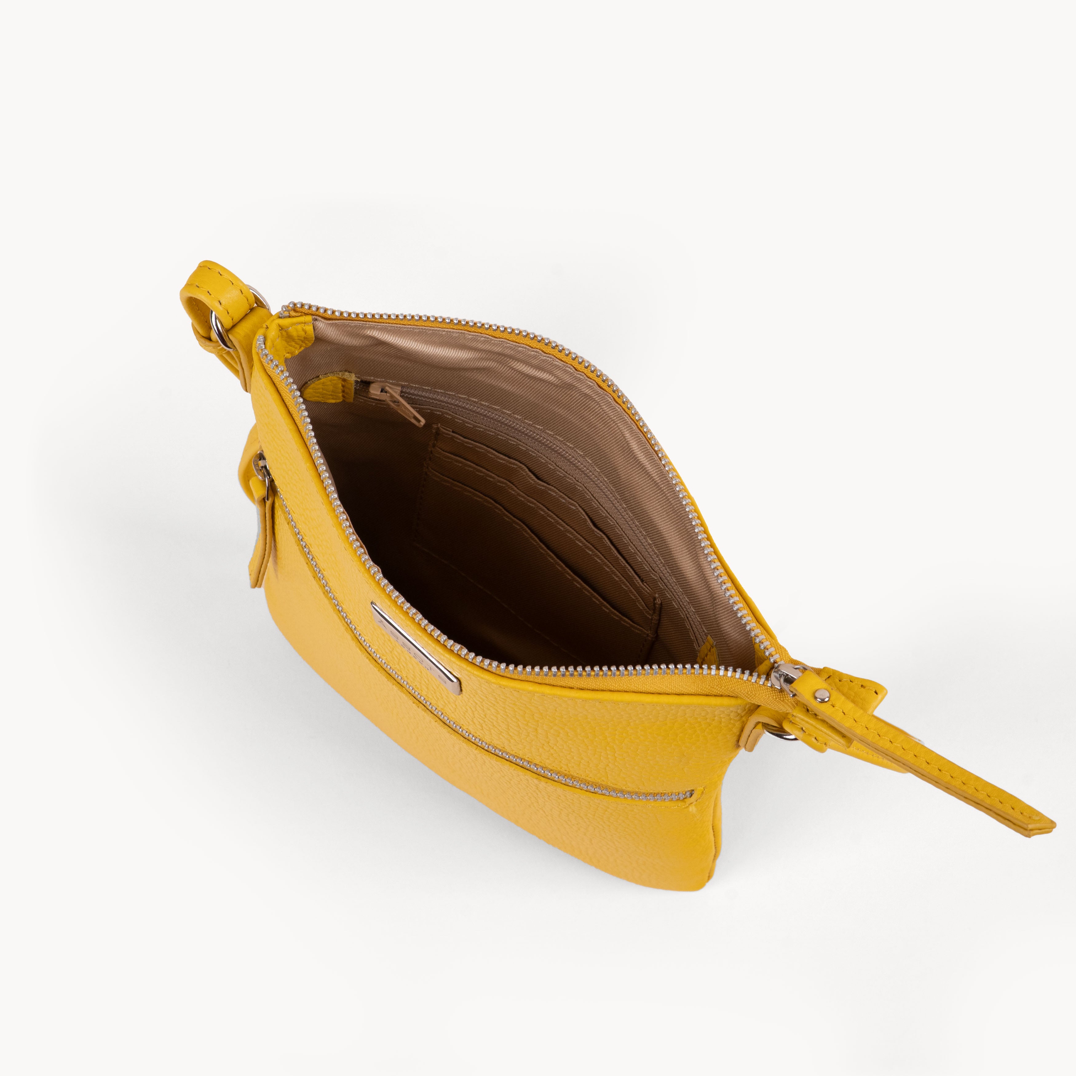 'ROSY' Sunflower Pebble Grain Real Leather Crossbody Bag