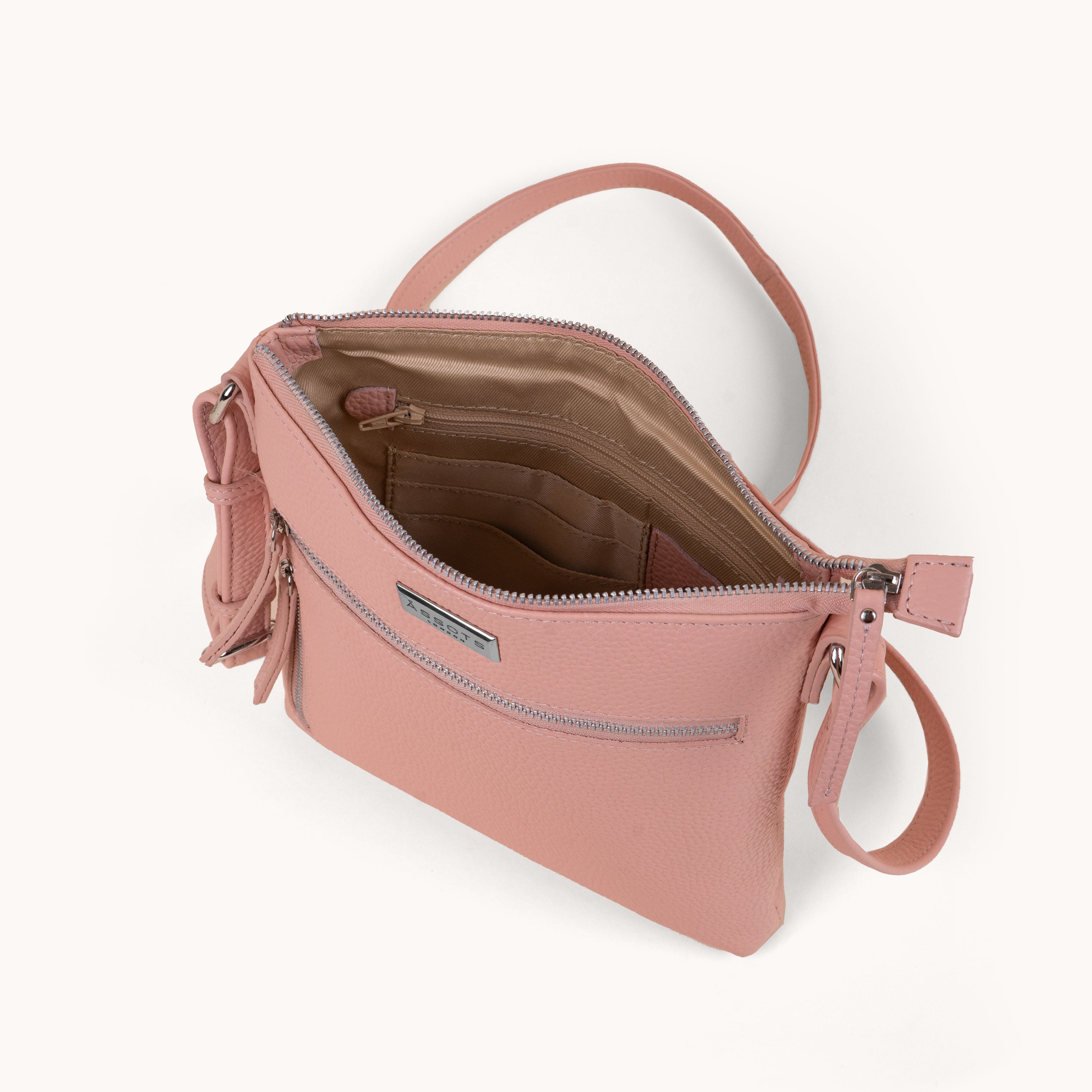 'RUE' Peach Pebble Grain Real Leather Crossbody Bag