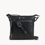 'RUE' Black Pebble Grain Real Leather Crossbody Bag