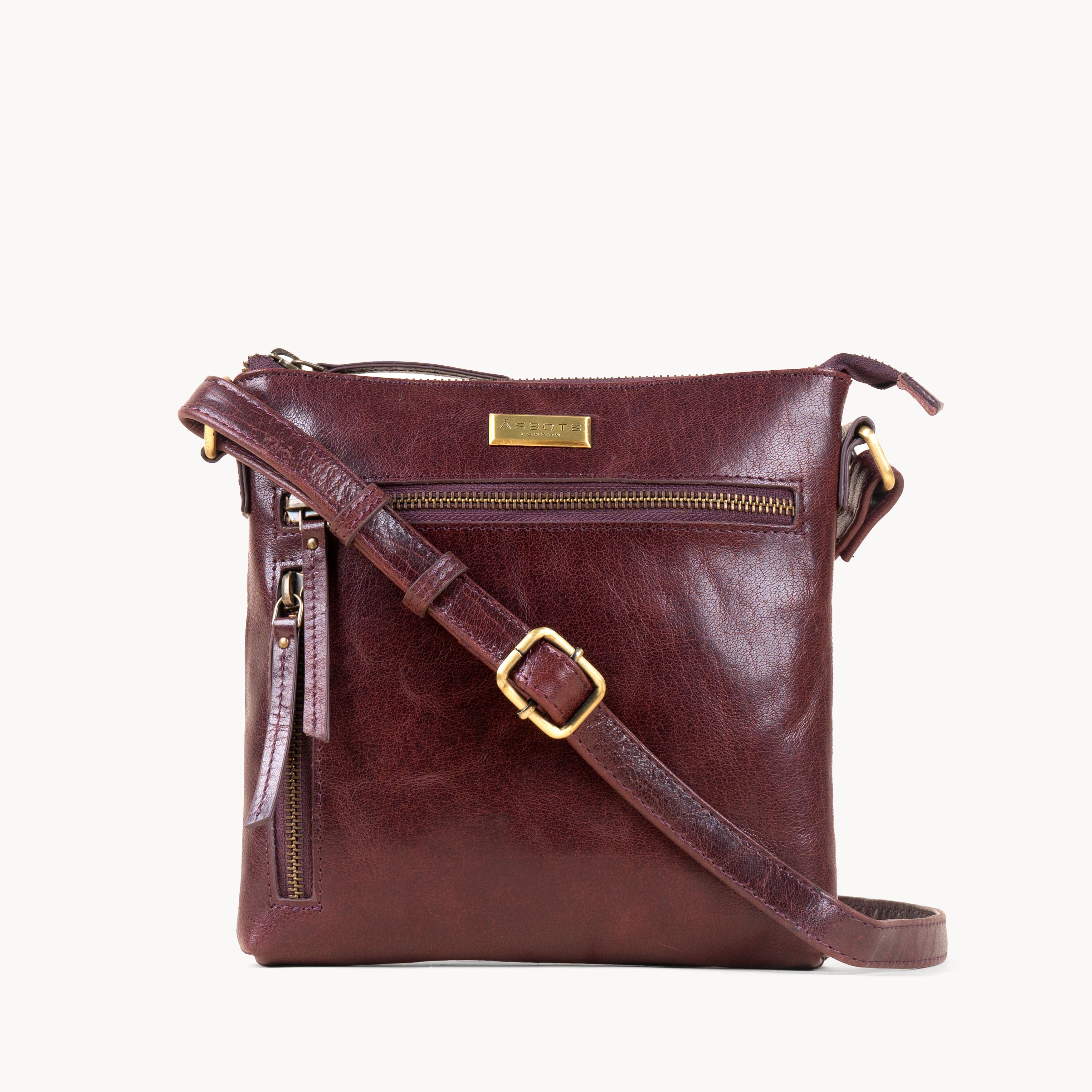 'RUE' Plum Waxy VT Real Leather Crossbody Bag