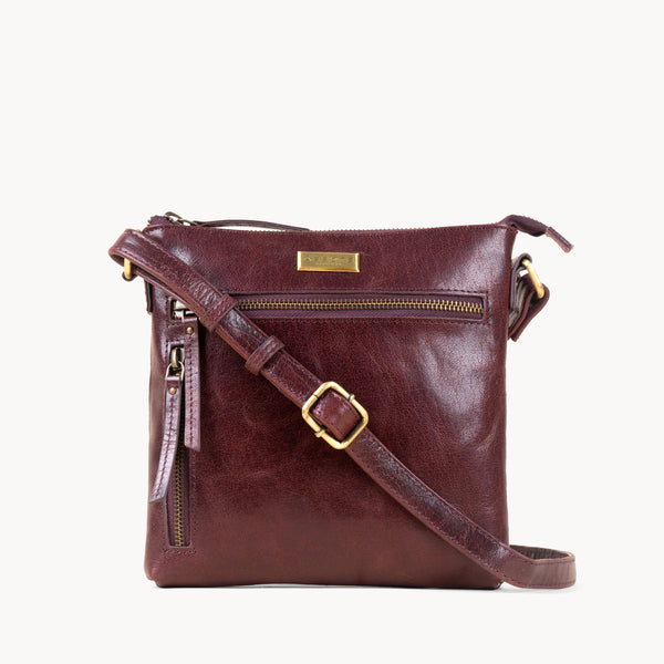 'RUE' Plum Waxy VT Real Leather Crossbody Bag