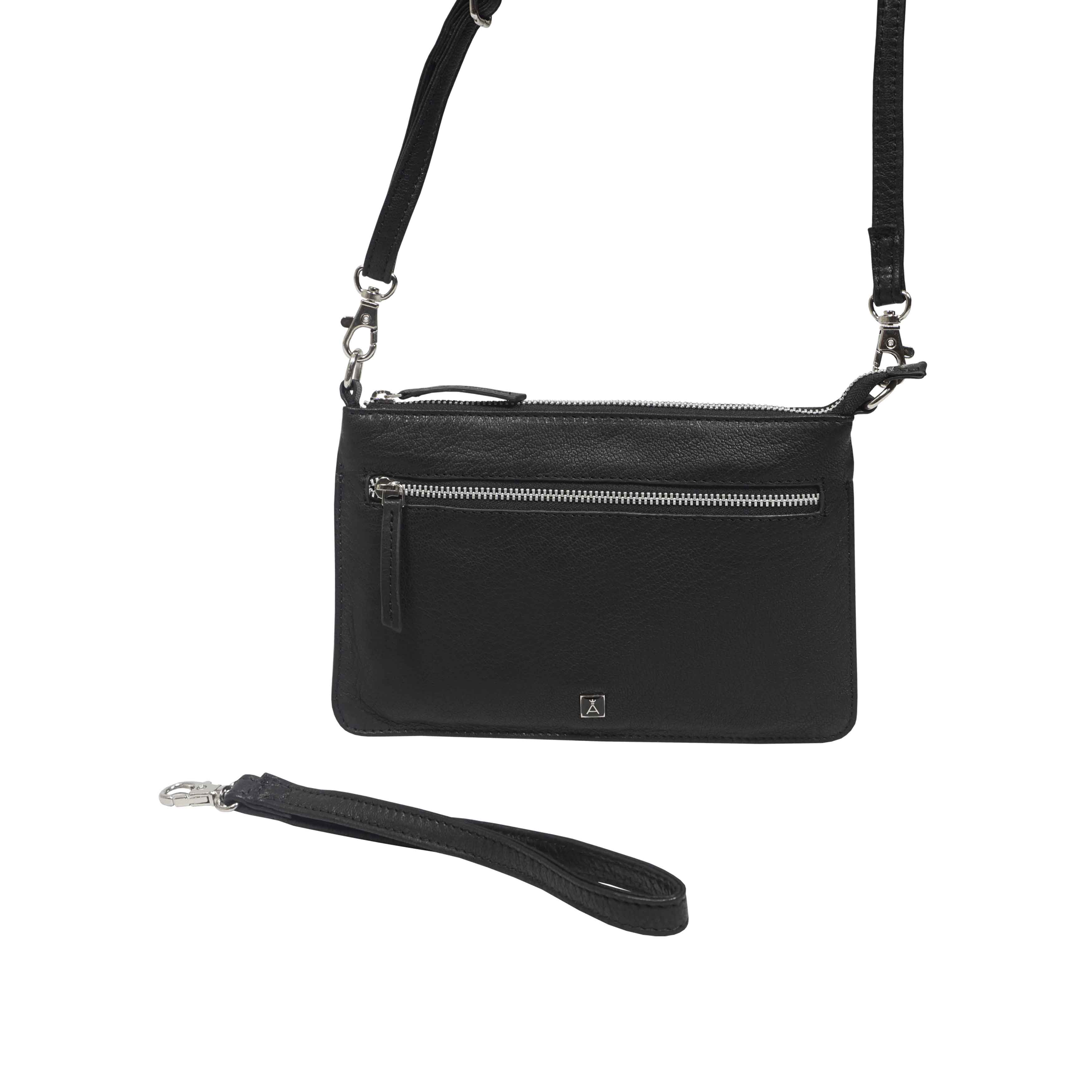 'RICK' Black Full Grain Real Leather Crossbody Bag