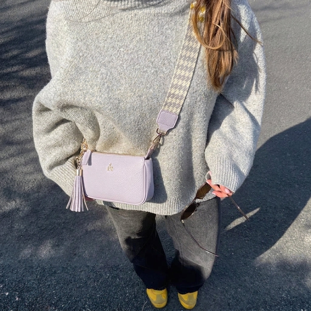'ROSE' Lilac Pebble Grain Real Leather Shoulder Bag