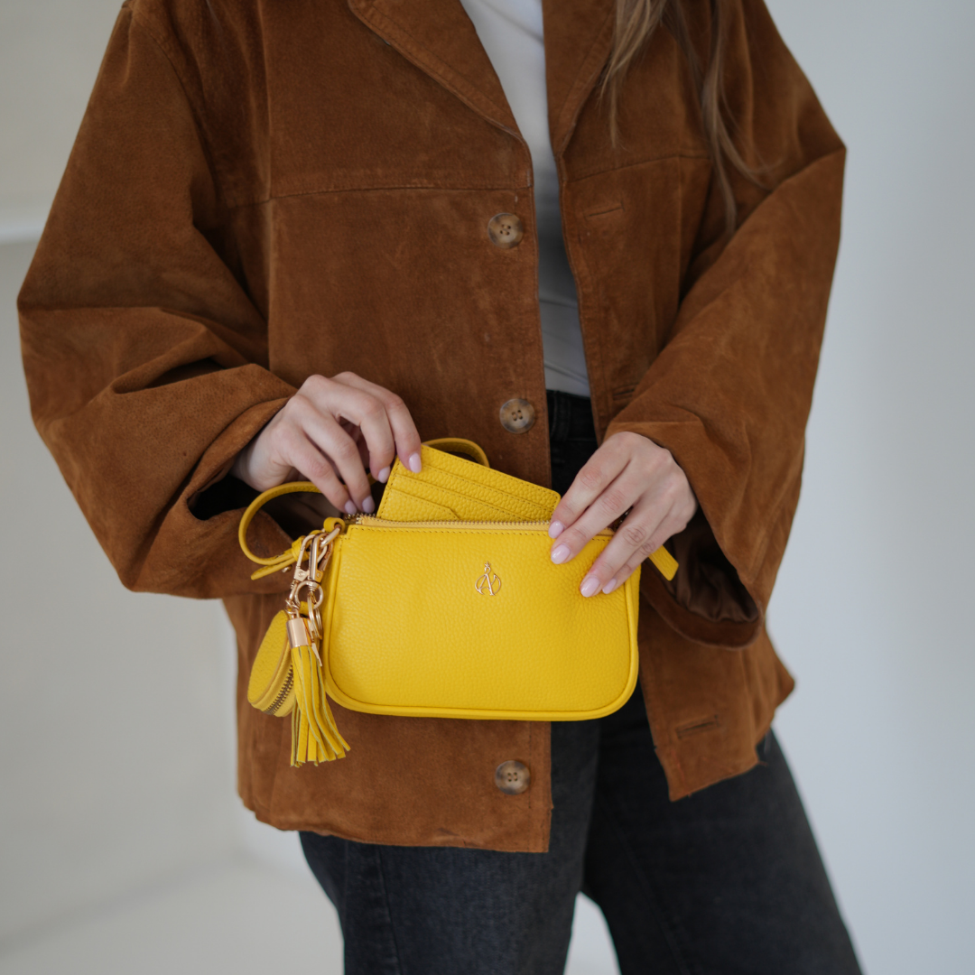'ROSE' Sunflower Pebble Grain Real Leather Shoulder Bag