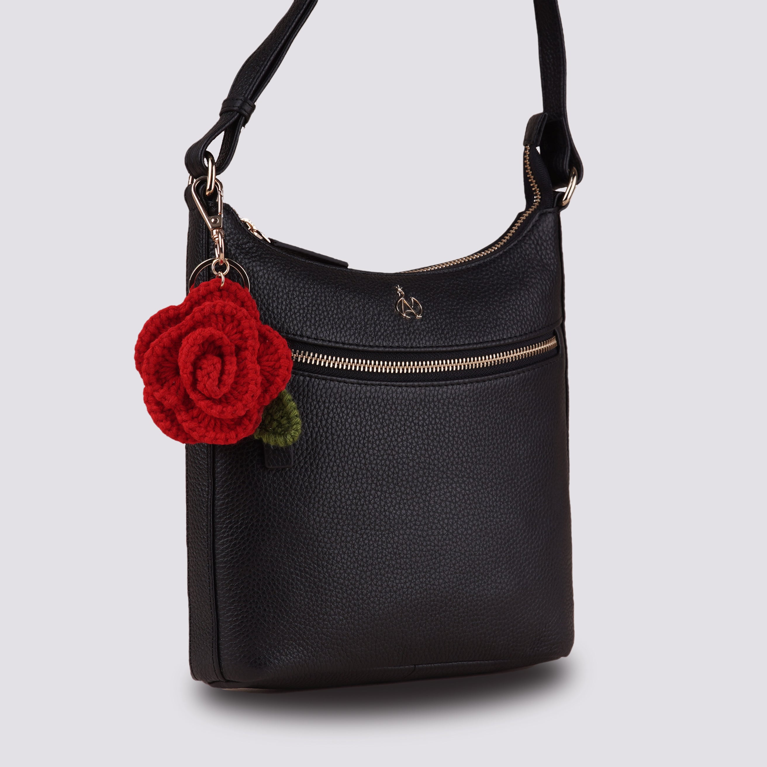 The Rose Hand Crochet Gold Bag Charm