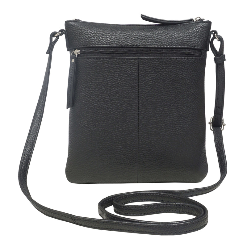 'ROSY' Black Pebble Grain Soft Real Leather Crossbody Bag
