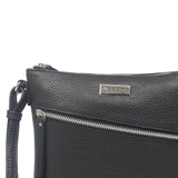 'ROSY' Black Pebble Grain Soft Real Leather Crossbody Bag