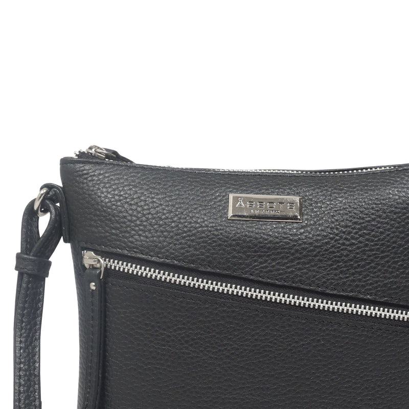 'ROSY' Black Pebble Grain Soft Real Leather Crossbody Bag