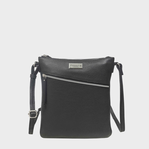'ROSY' Black Pebble Grain Soft Real Leather Crossbody Bag