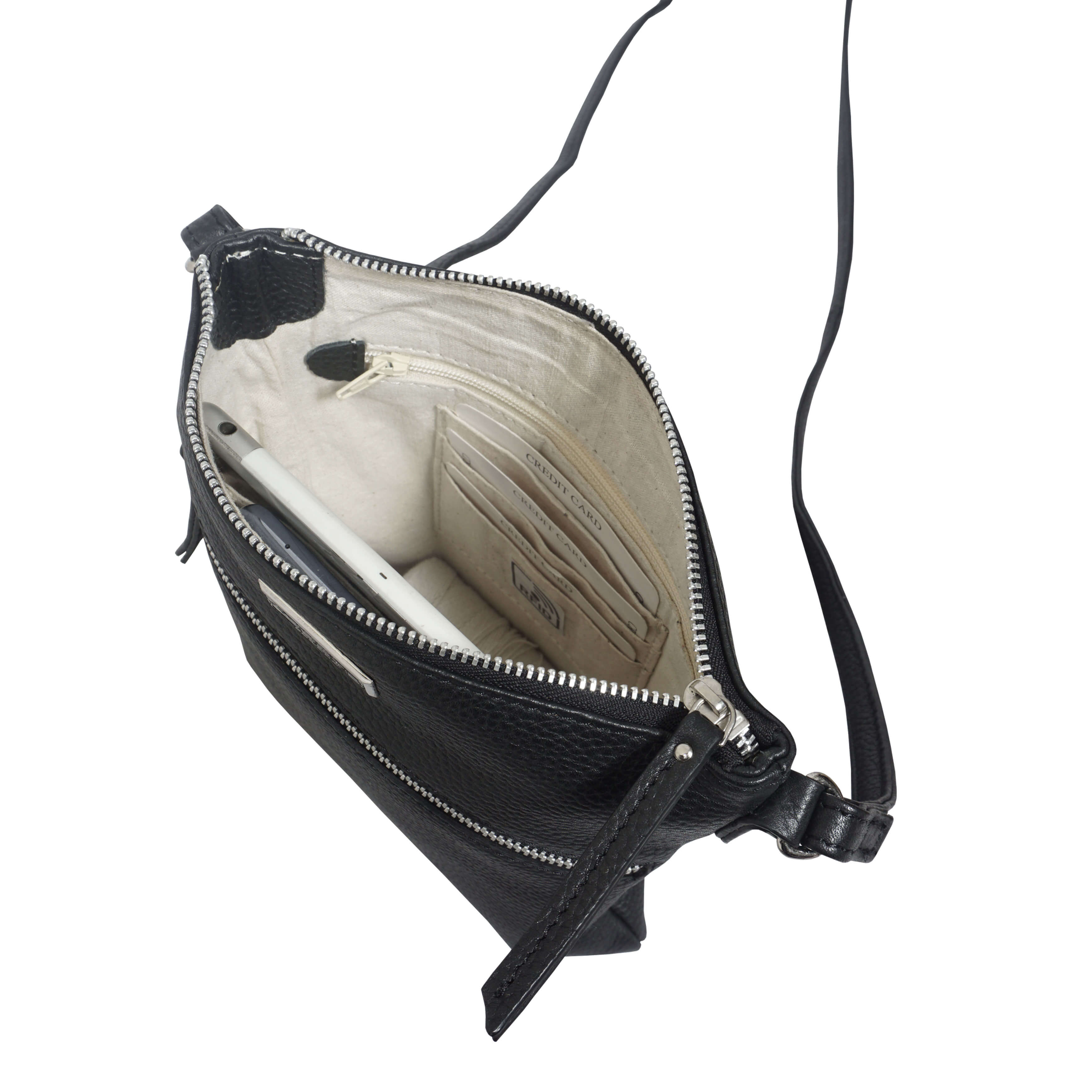 'ROSY' Black Pebble Grain Soft Real Leather Crossbody Bag