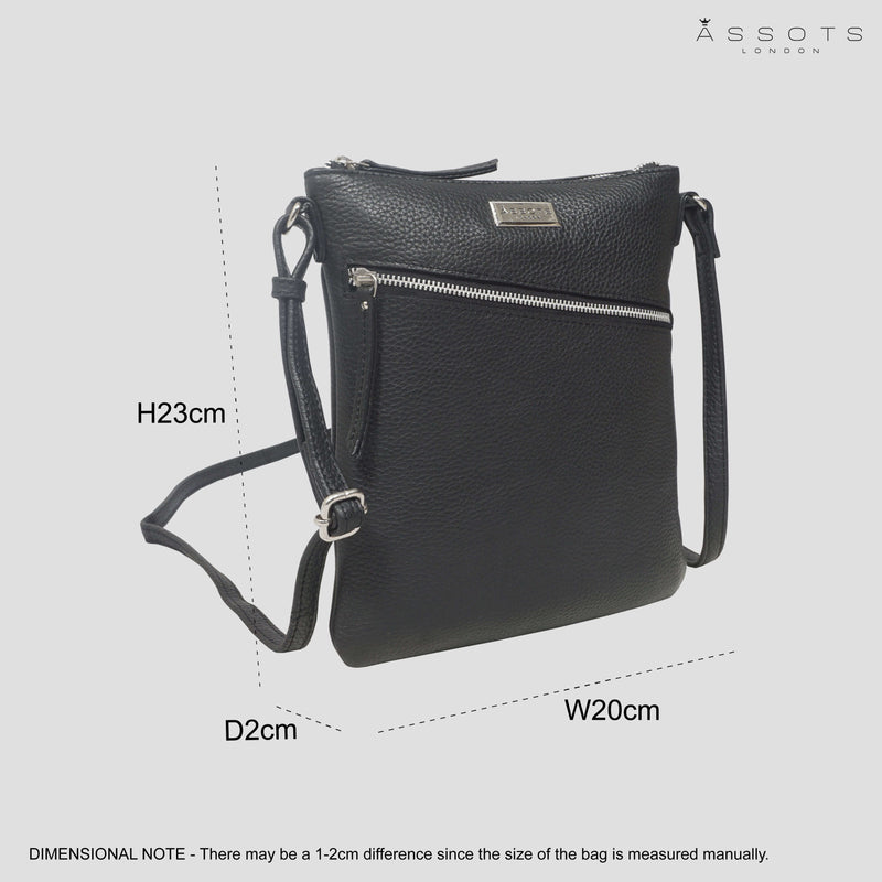 'ROSY' Black Pebble Grain Soft Real Leather Crossbody Bag