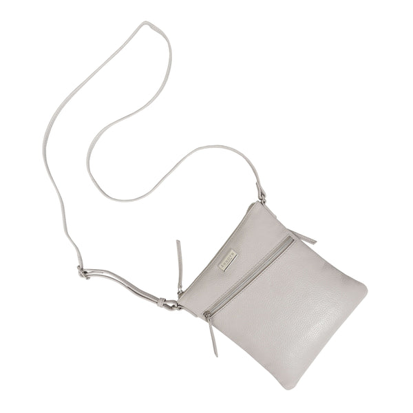 'ROSY' Light Ice Grey Pebble Grain Soft Real Leather Crossbody Bag
