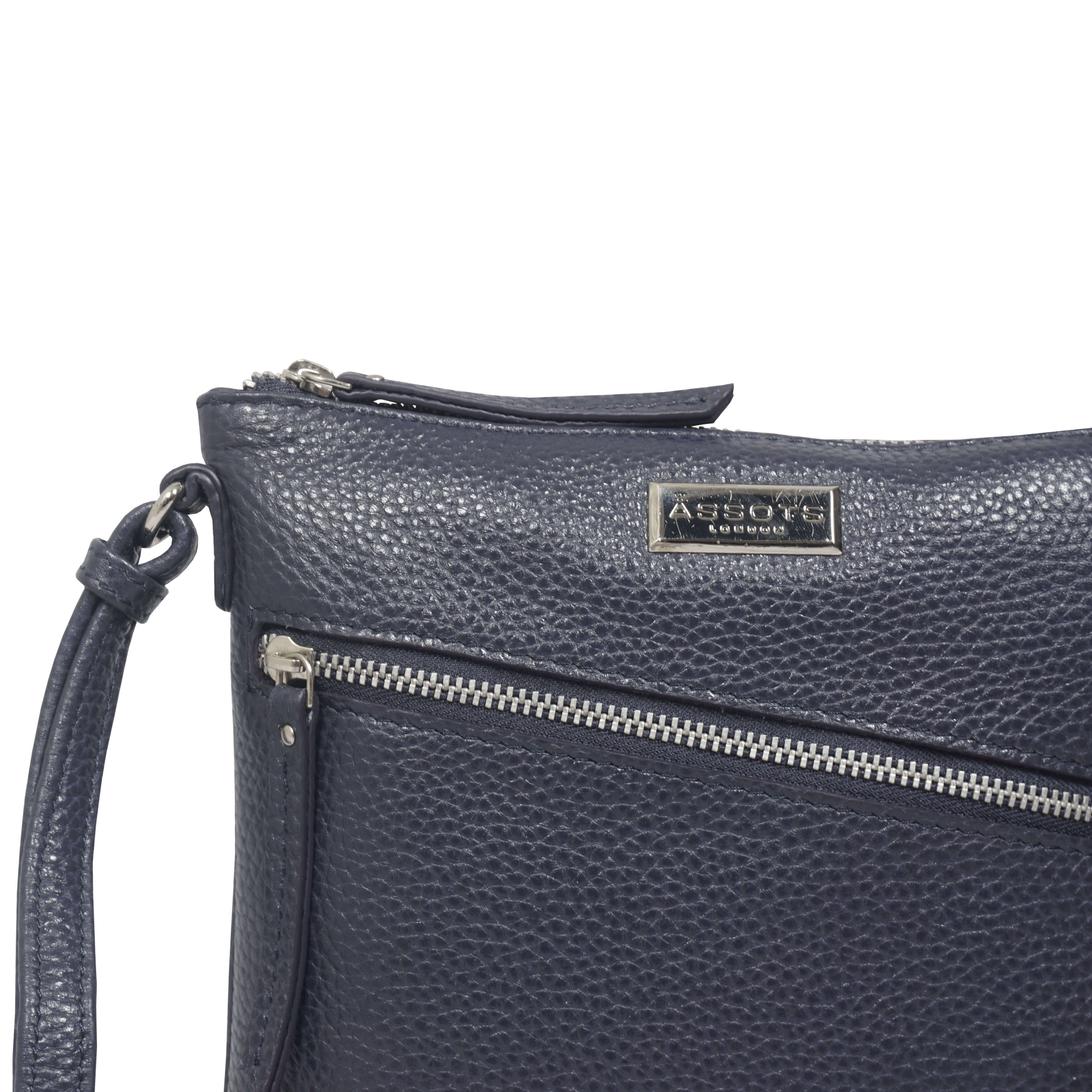 'ROSY' Navy Pebble Grain Soft Real Leather Crossbody Bag
