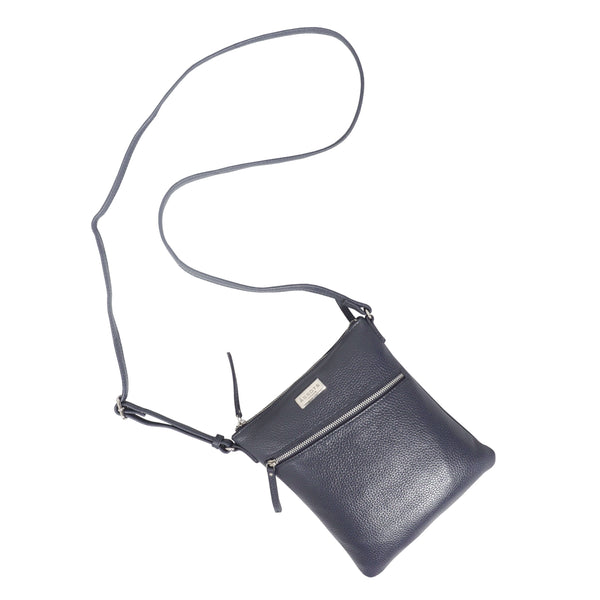 'ROSY' Navy Pebble Grain Soft Real Leather Crossbody Bag