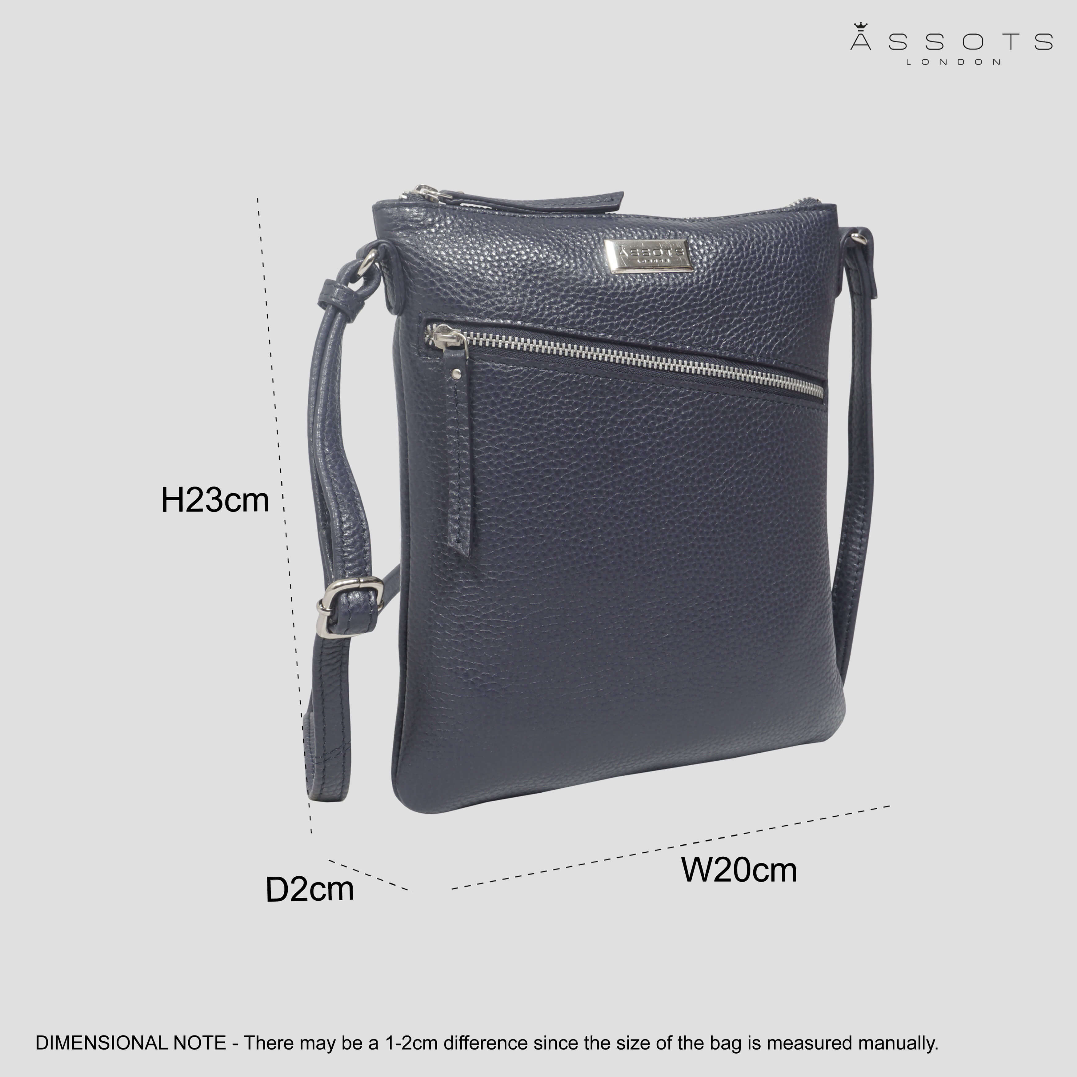 'ROSY' Navy Pebble Grain Soft Real Leather Crossbody Bag
