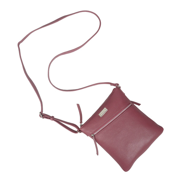 'ROSY' Carmine Pink Pebble Grain Soft Real Leather Crossbody Bag