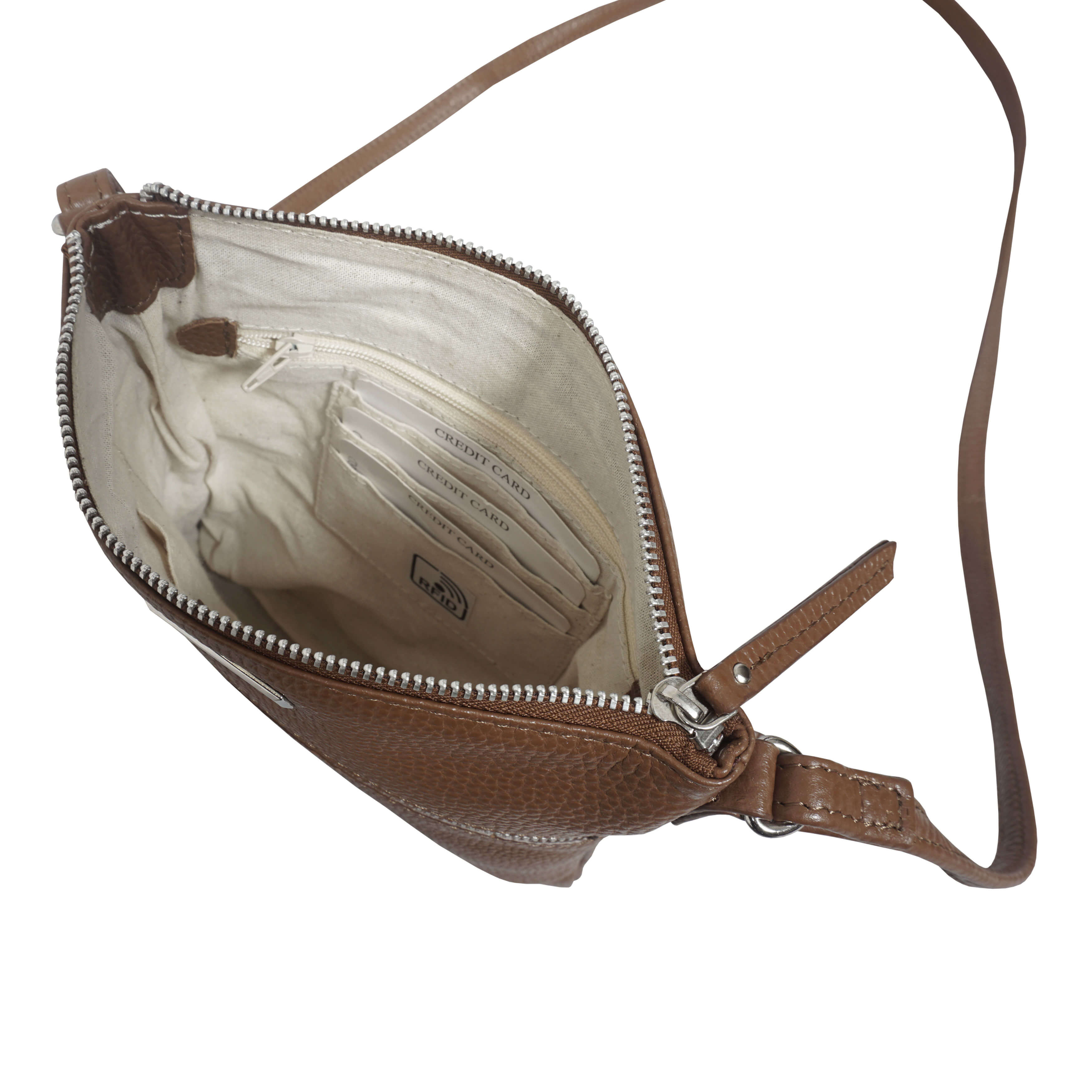 'ROSY' Tan Pebble Grain Soft Real Leather Crossbody Bag