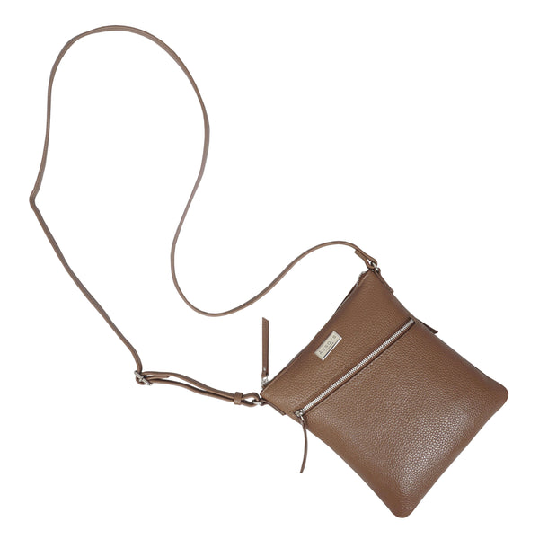 'ROSY' Tan Pebble Grain Soft Real Leather Crossbody Bag