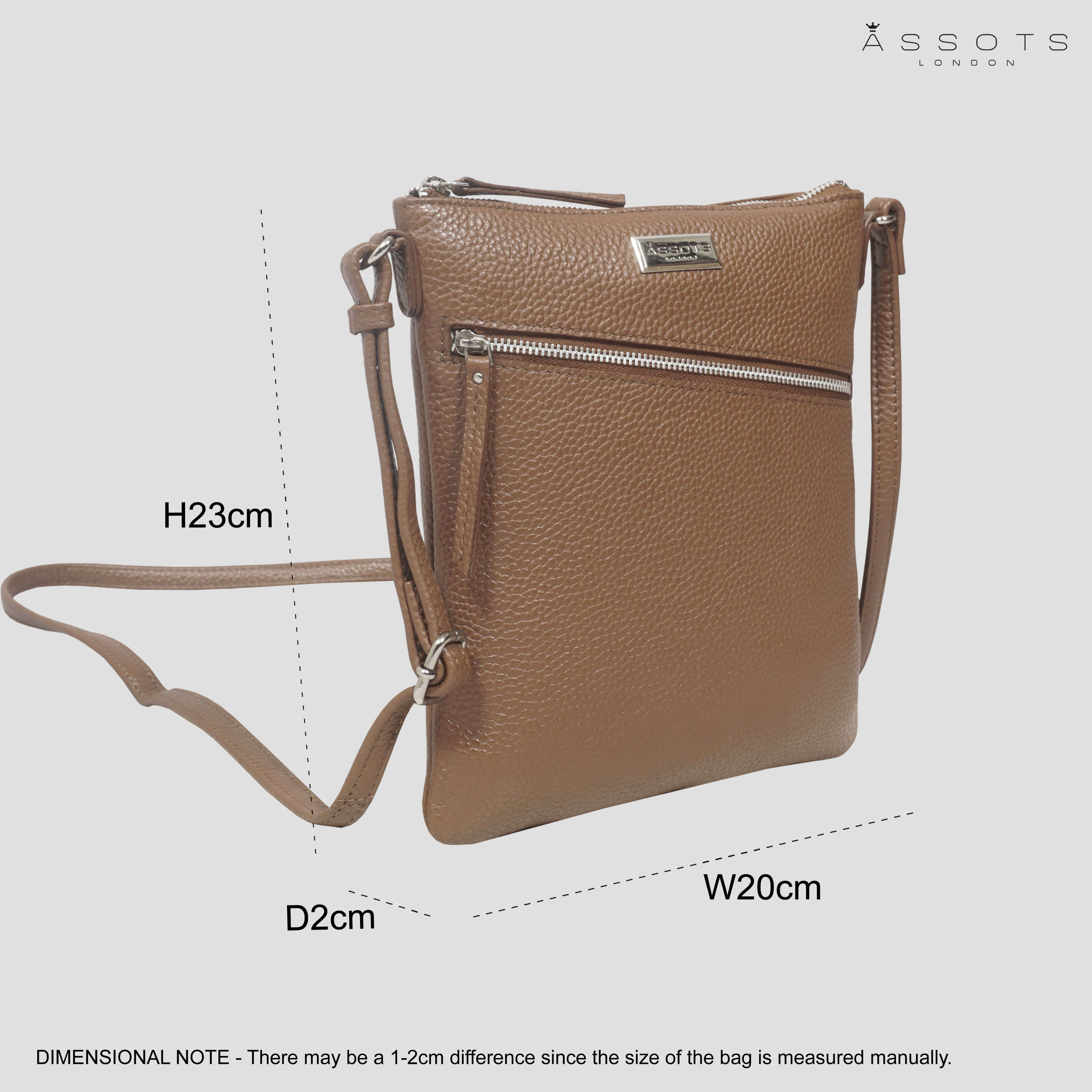 'ROSY' Tan Pebble Grain Soft Real Leather Crossbody Bag