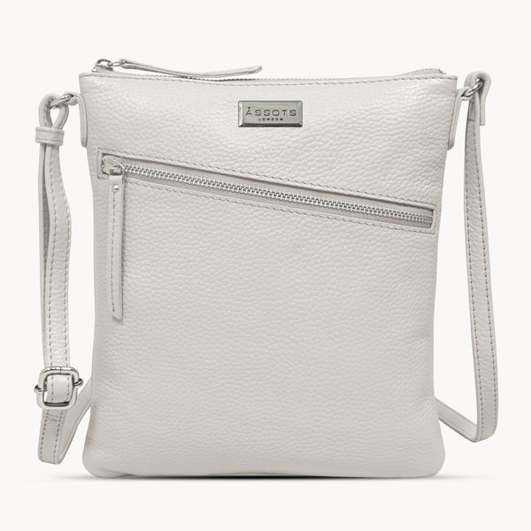 'ROSY' Light Ice Grey Pebble Grain Soft Real Leather Crossbody Bag