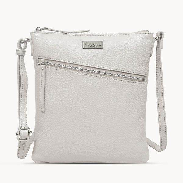 'ROSY' Light Ice Grey Pebble Grain Soft Real Leather Crossbody Bag