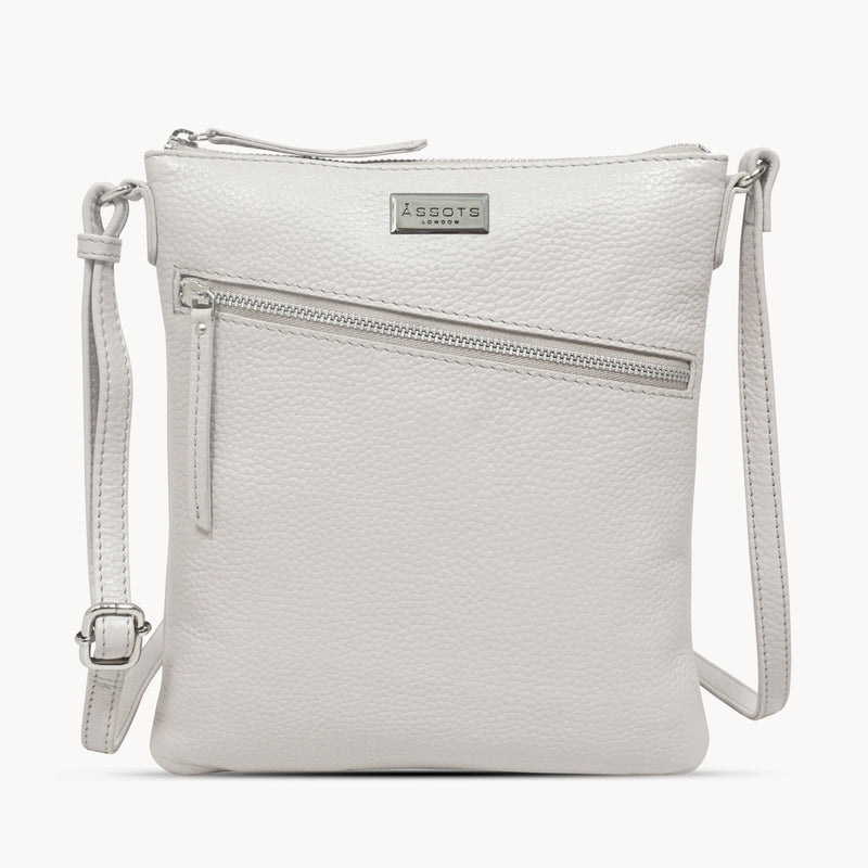 'ROSY' Light Ice Grey Pebble Grain Soft Real Leather Crossbody Bag