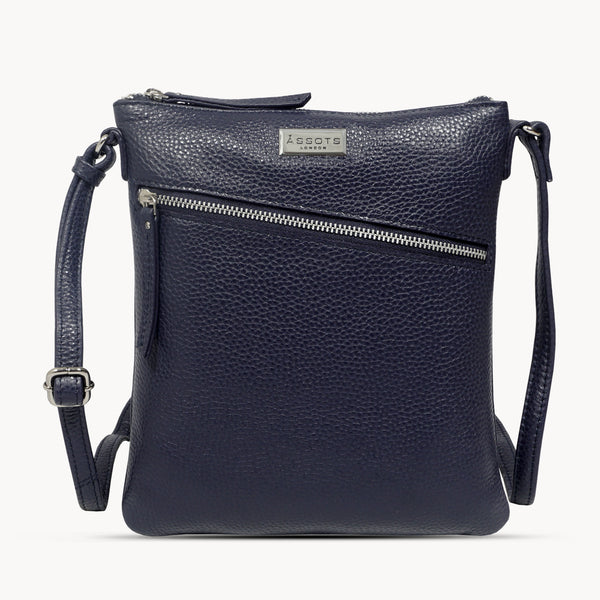 'ROSY' Navy Pebble Grain Soft Real Leather Crossbody Bag