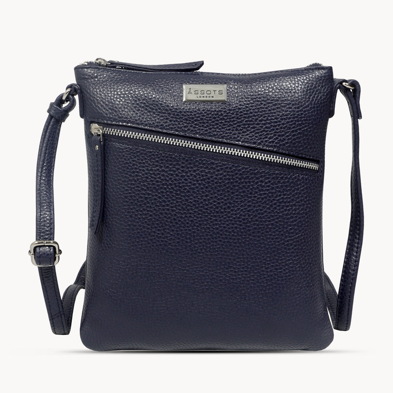 'ROSY' Navy Pebble Grain Soft Real Leather Crossbody Bag
