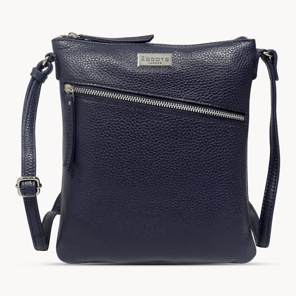 'ROSY' Navy Pebble Grain Soft Real Leather Crossbody Bag
