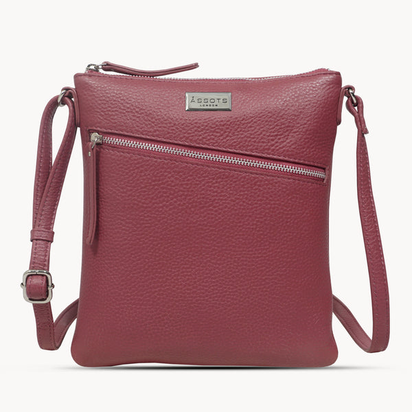 'ROSY' Carmine Pink Pebble Grain Soft Real Leather Crossbody Bag