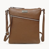 'ROSY' Tan Pebble Grain Soft Real Leather Crossbody Bag